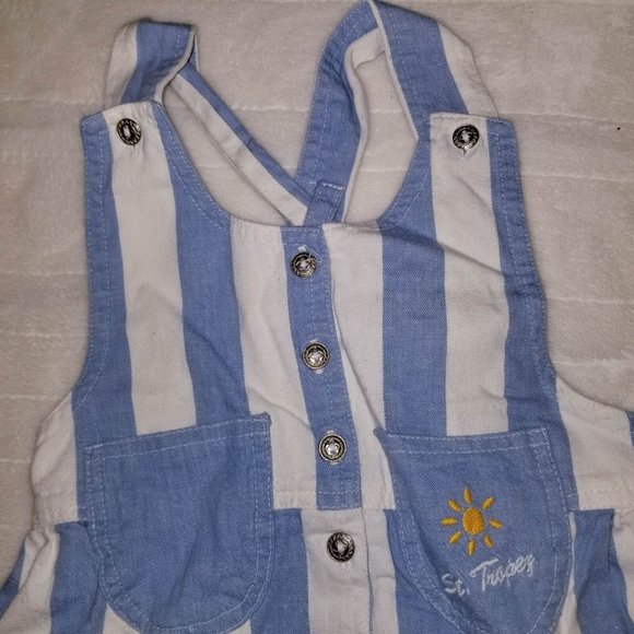 Y2K St. Tropez Baby Boy Overall Blue White Striped Size 3T - Picture 3 of 6